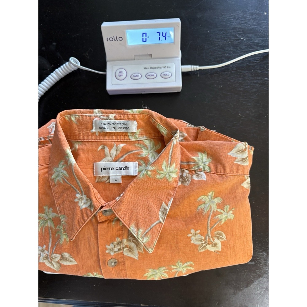 Vintage Pierre Cardin Mens Hawaiian Shirt Orange Tropical Palm Tree Casual L - Picture 6 of 6